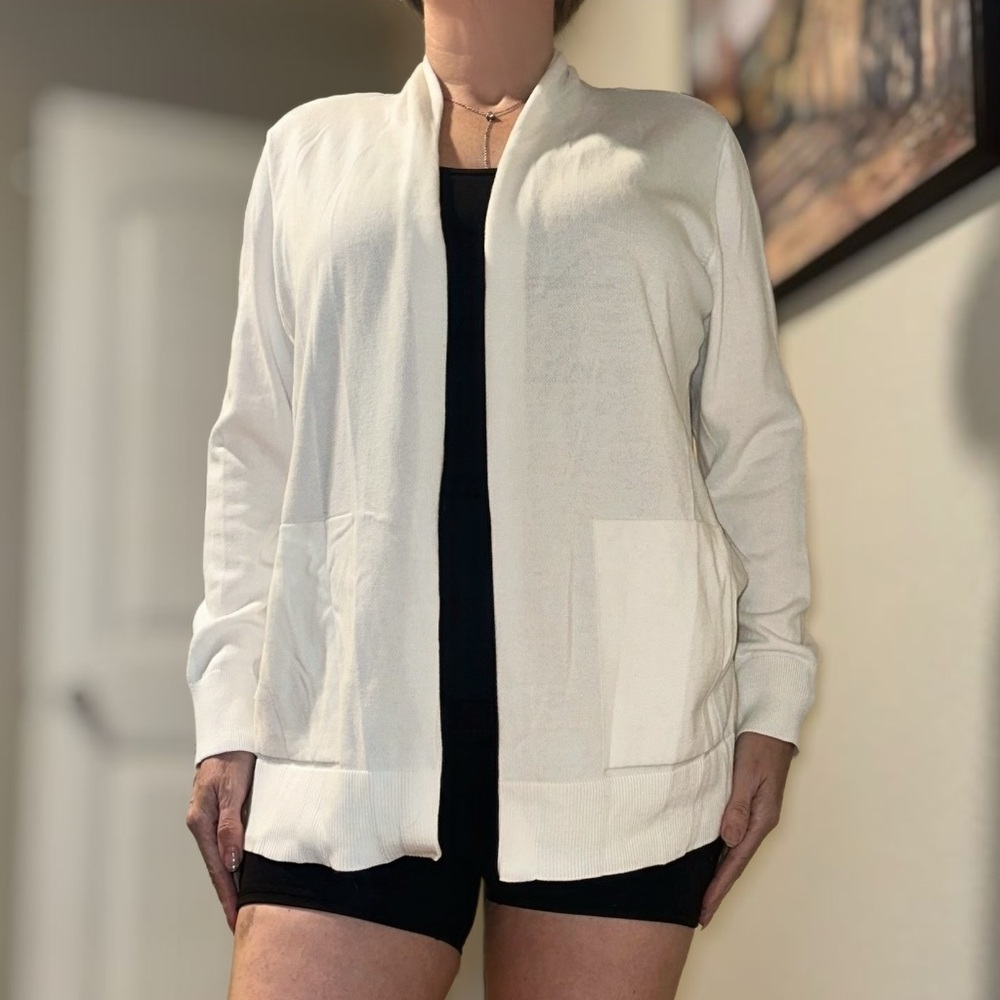 Lands End White Open Front Cardigan medium (10-12) - Picture 3 of 15
